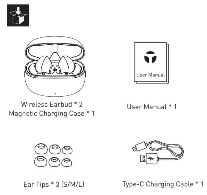 TRANYA T30 Wireless Earbuds PACKAGE LIST
