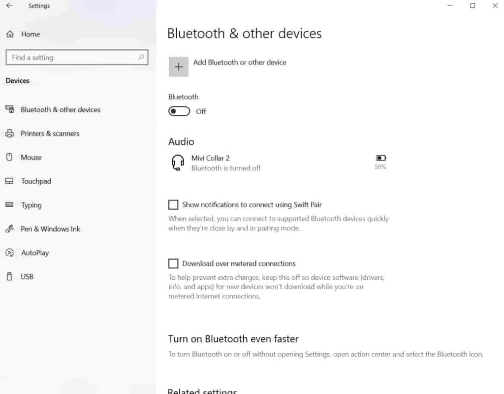 Windows Bluetooth Devices Settings