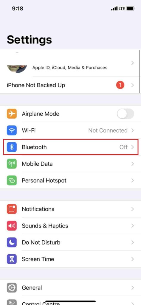 iphone bluetooth settings