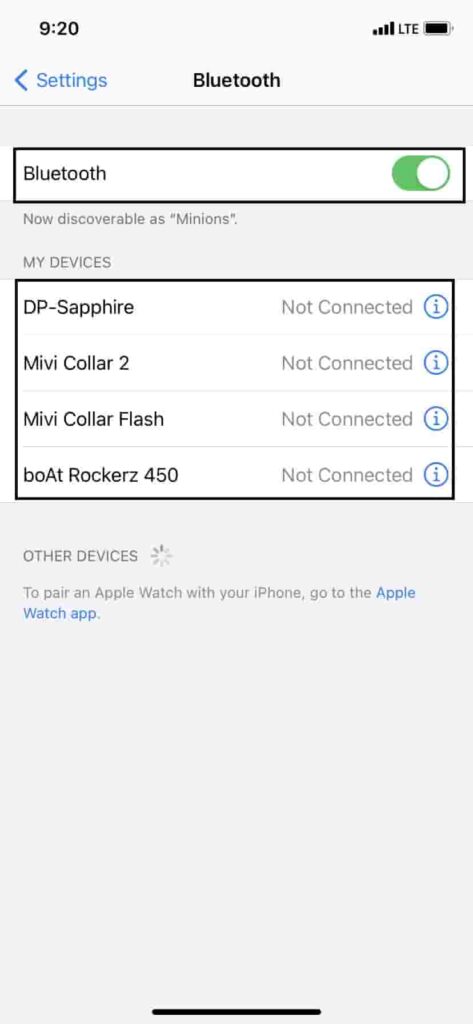 iphone bluetooth visible device