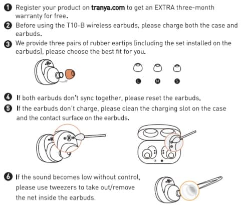 Tranya T10B Earbuds Important Notes