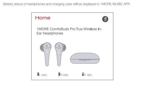 1MORE ComfoBuds Pro Headphones Battery Status Display in 1MORE Music App