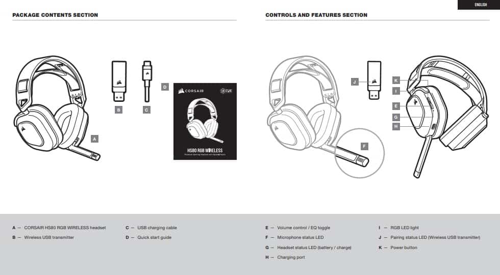 Corsair HS80 RGB Gaming Headphones Package Content and Features