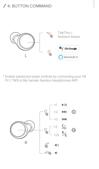Harman Kardon Fly TWS Earbuds Button Command