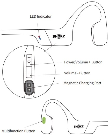 Shokz Openrun S803 Headphones, Headphone Controls