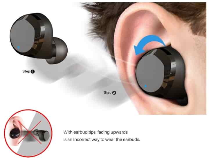 Tozo T12 True Wireless Stereo Earbuds How to wear your tozo earbuds
