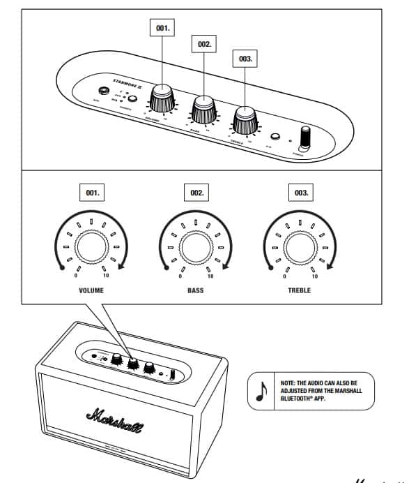 Marshall Stanmore 2 Bluetooth Speaker ADJUSTING THE VOLUME BASS TREBLE