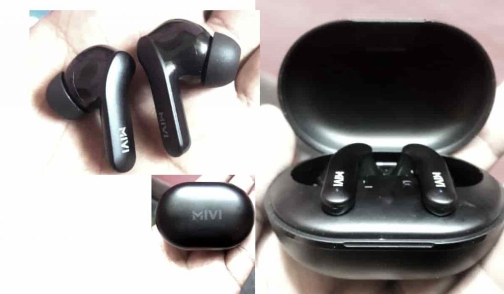 Mivi DuoPods A25 Overall Look of Earbuds and Charging Case in Black Color case