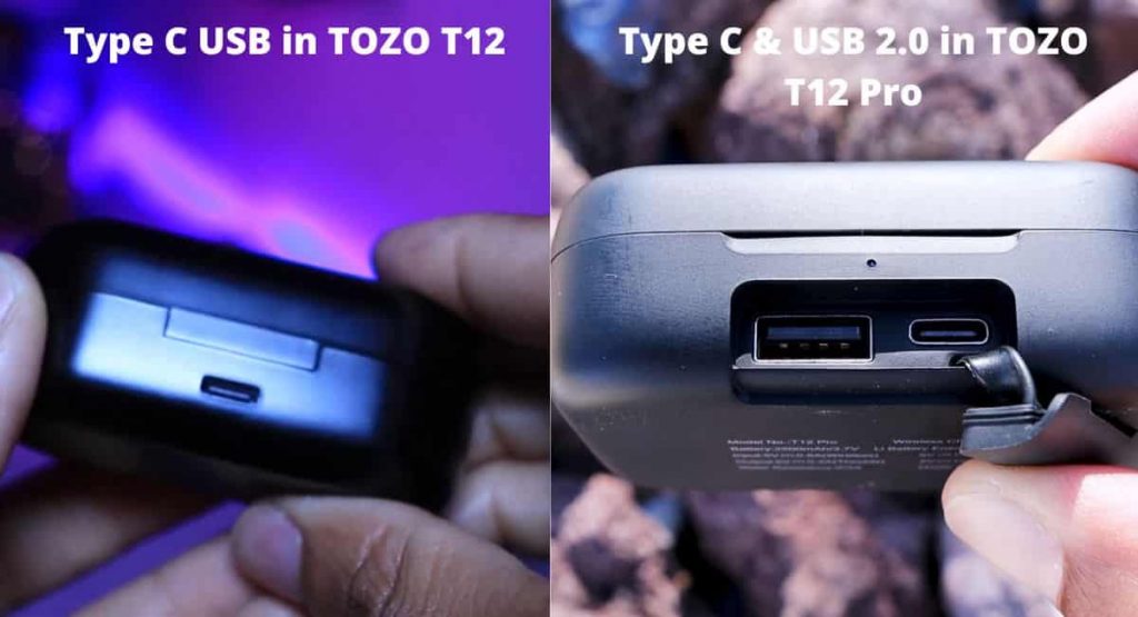 Input and output port TOZO T12 vs T12 Pro