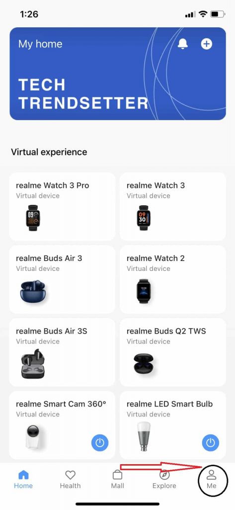 Click on realme Link App Account section