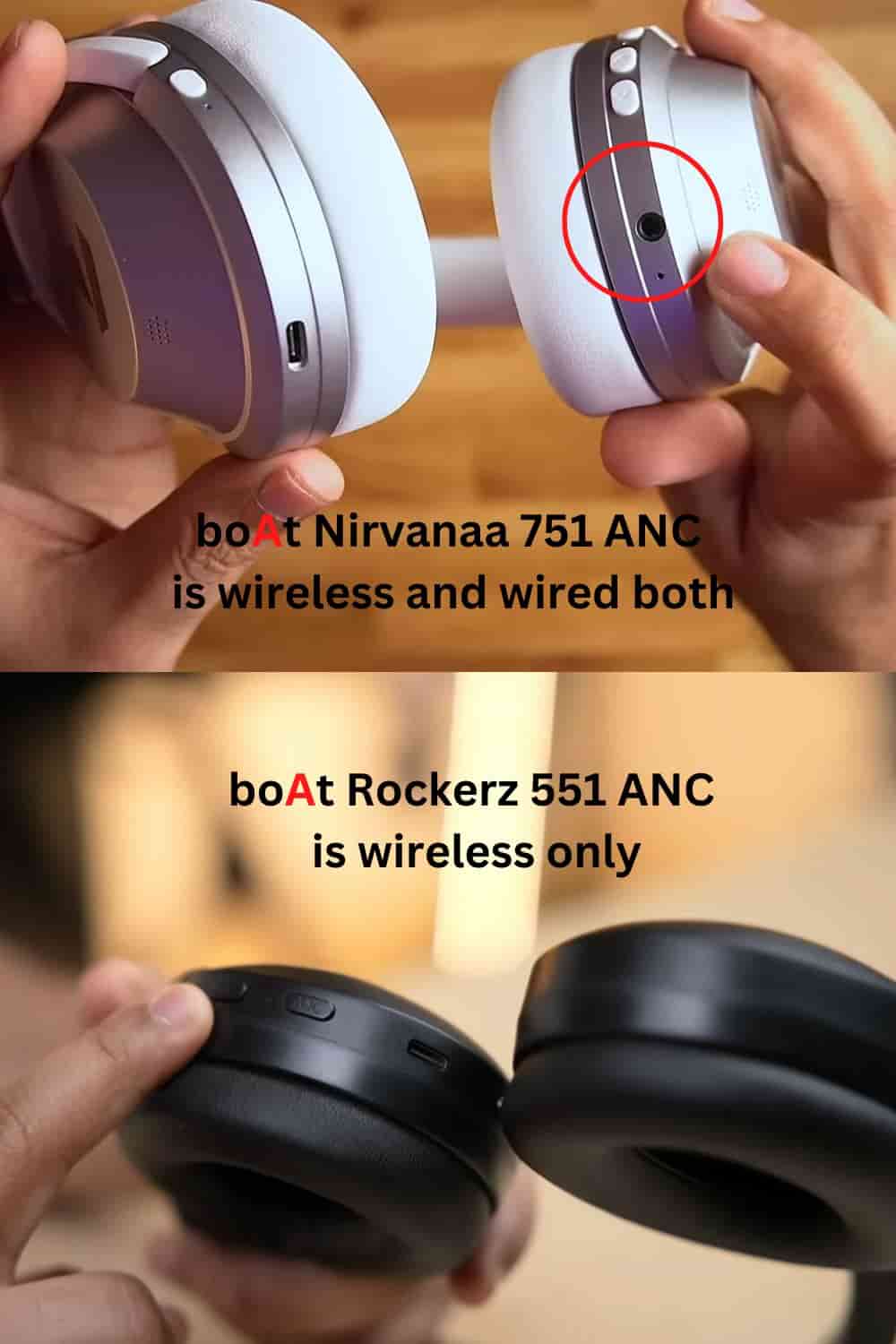 Nirvanaa 751 ANC has an AUX vs Rockerz 551 ANC wireless