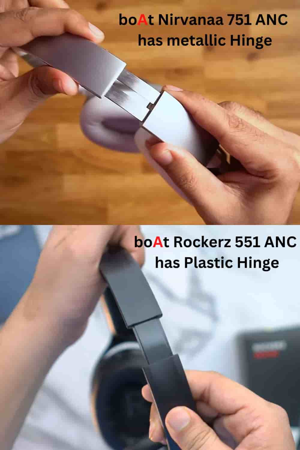 Nirvanaa 751 ANC metallic hinge vs Rockerz 551 ANC Plastic Hinge